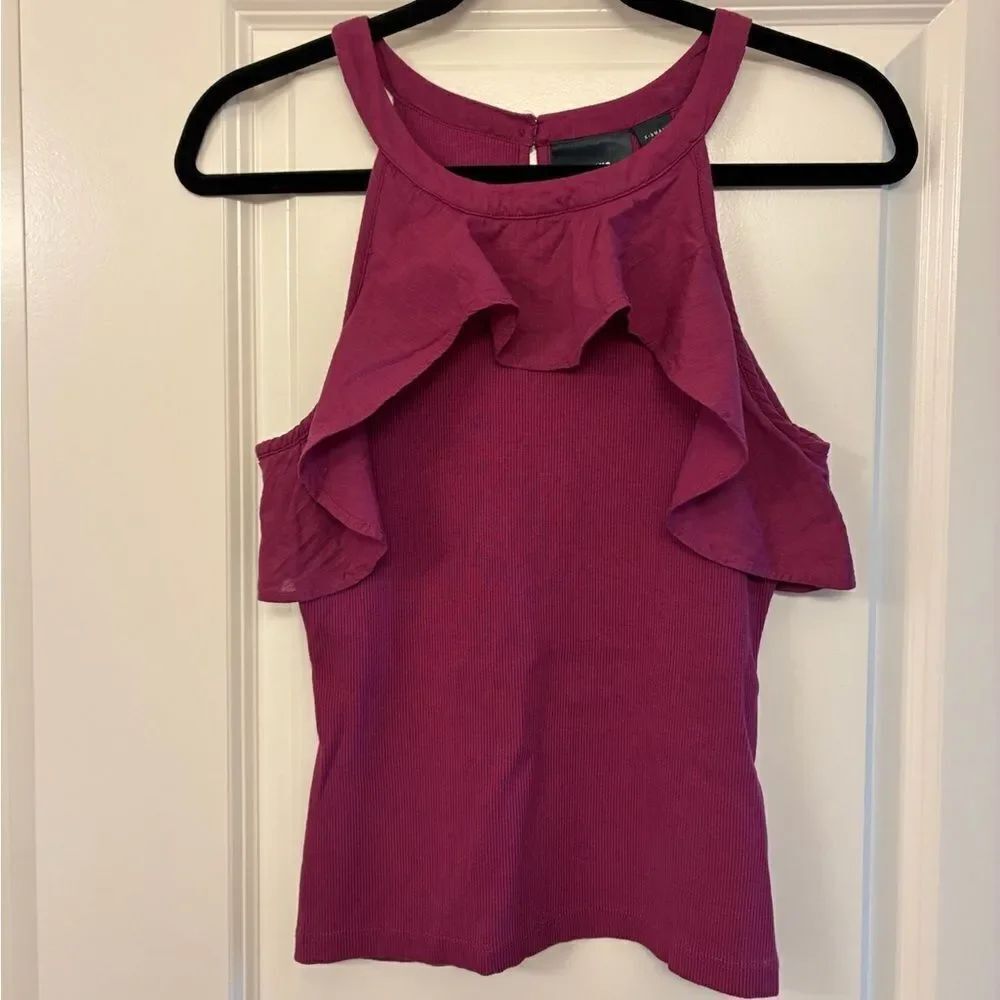 ANTHROPOLOGIE MAEVE Ruffle Ribbed Tank Top Dark Purple Women’s Size XS
